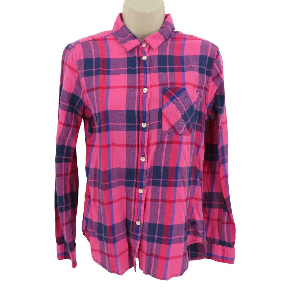 American Eagle Outfitters Womens XS Pink Blue Plaid Collar Button Front Shirt